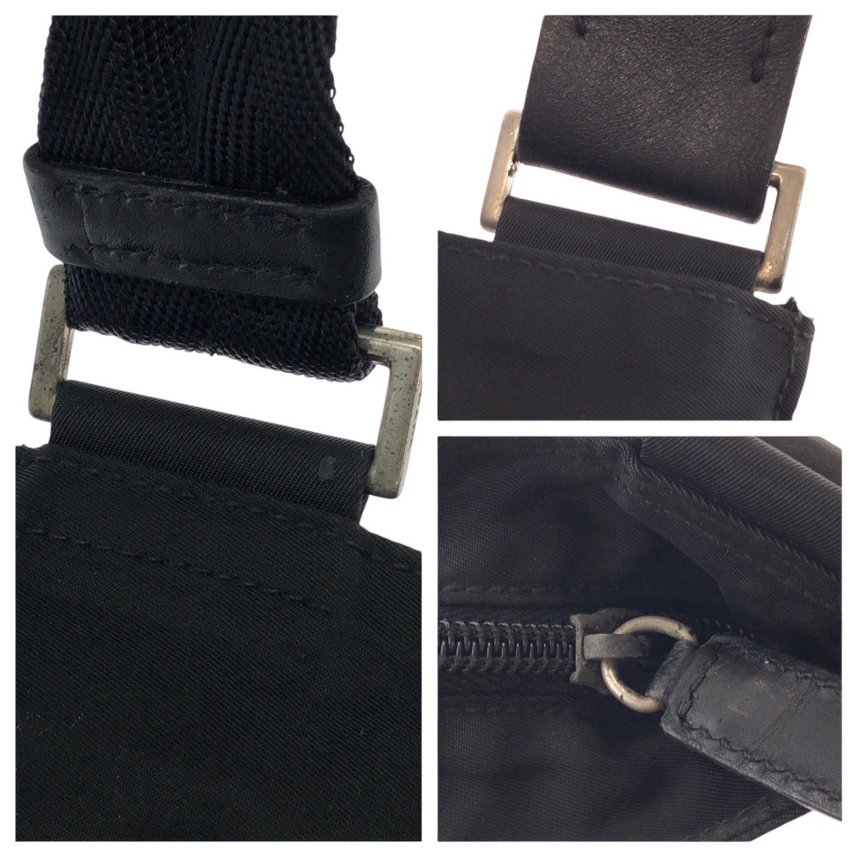 16370
PRADA プラダ テスート 三角ロゴプレート ブラック 黒 シルバー金具 ナイロン ショルダーバッグ サコッシュ  メンズ AB24