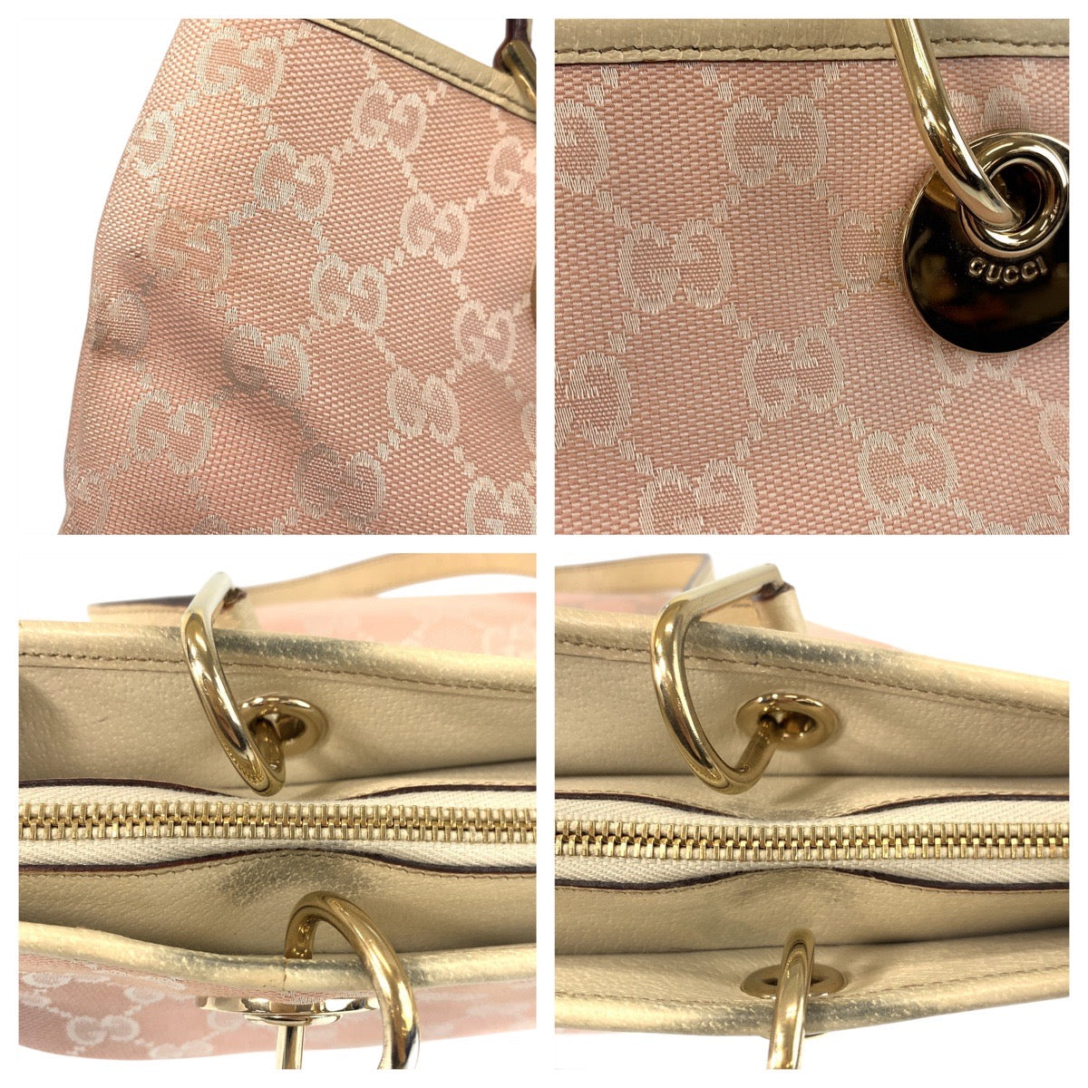 16372
GUCCI グッチ ピンク ホワイト ゴールド金具 GGキャンバス / レザー 139552 トートバッグ ショルダーバッグ  レディース AB30
