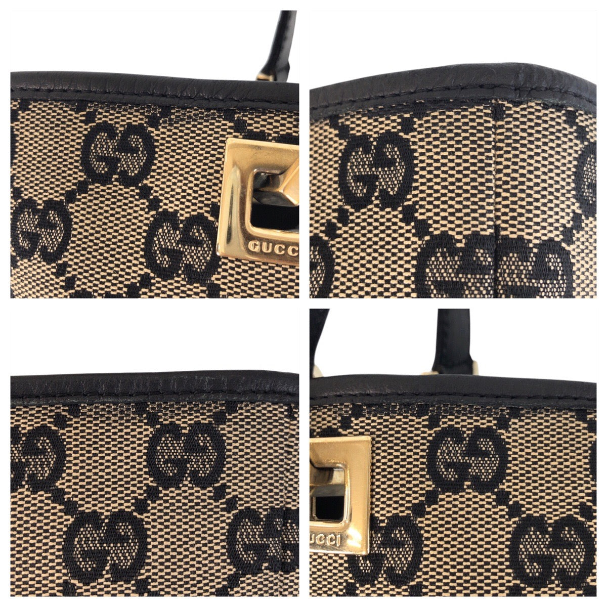 16375
GUCCI グッチ ベージュ ブラック 黒 ゴールド金具 GGキャンバス / レザー 002 1099 トートバッグ ショルダーバッグ  レディース