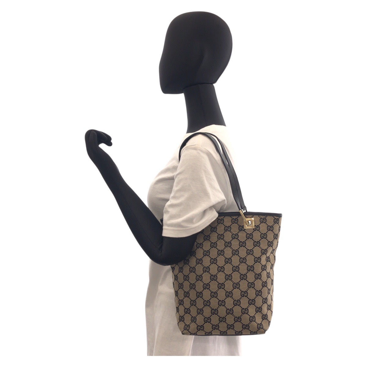 16375
GUCCI グッチ ベージュ ブラック 黒 ゴールド金具 GGキャンバス / レザー 002 1099 トートバッグ ショルダーバッグ  レディース