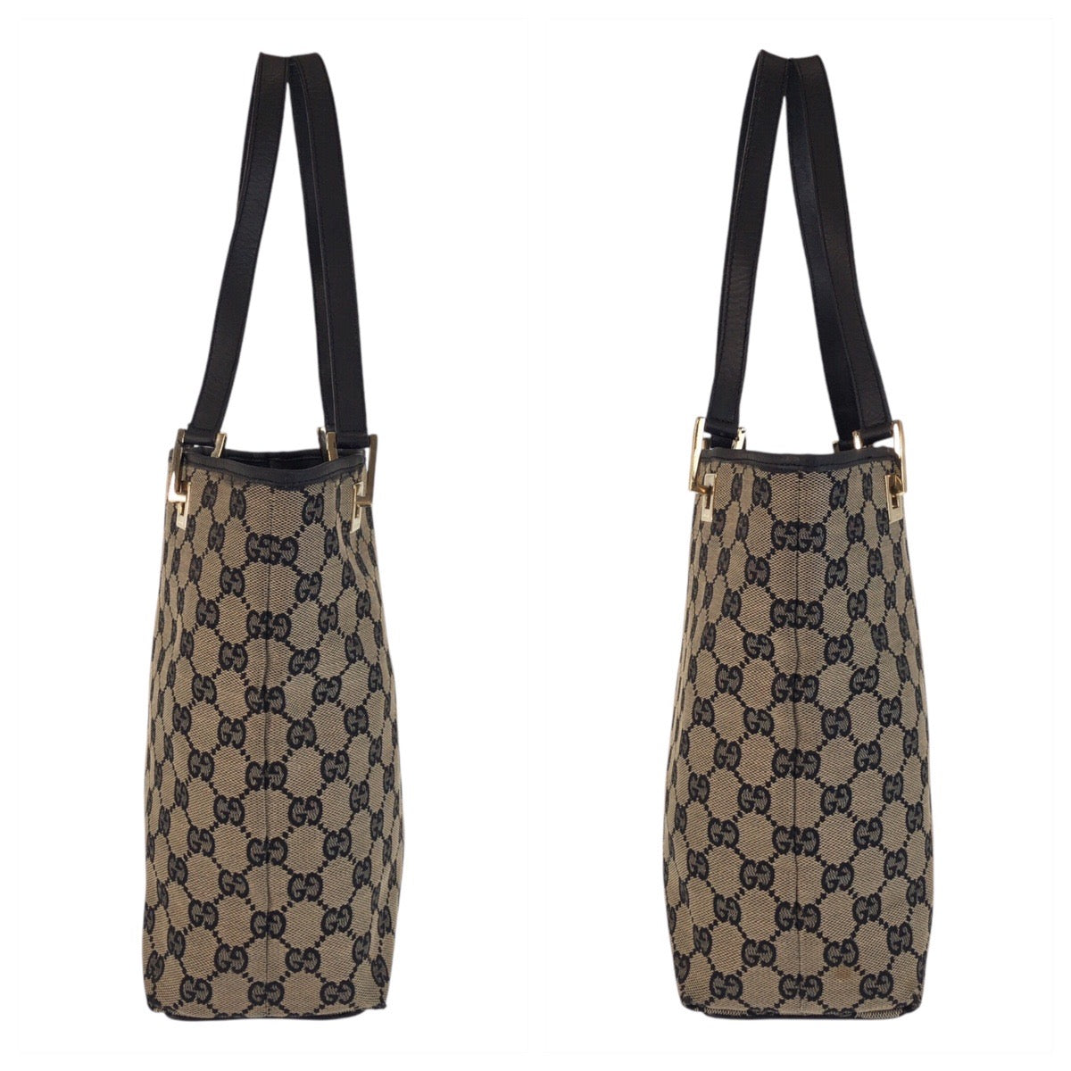 16375
GUCCI グッチ ベージュ ブラック 黒 ゴールド金具 GGキャンバス / レザー 002 1099 トートバッグ ショルダーバッグ  レディース