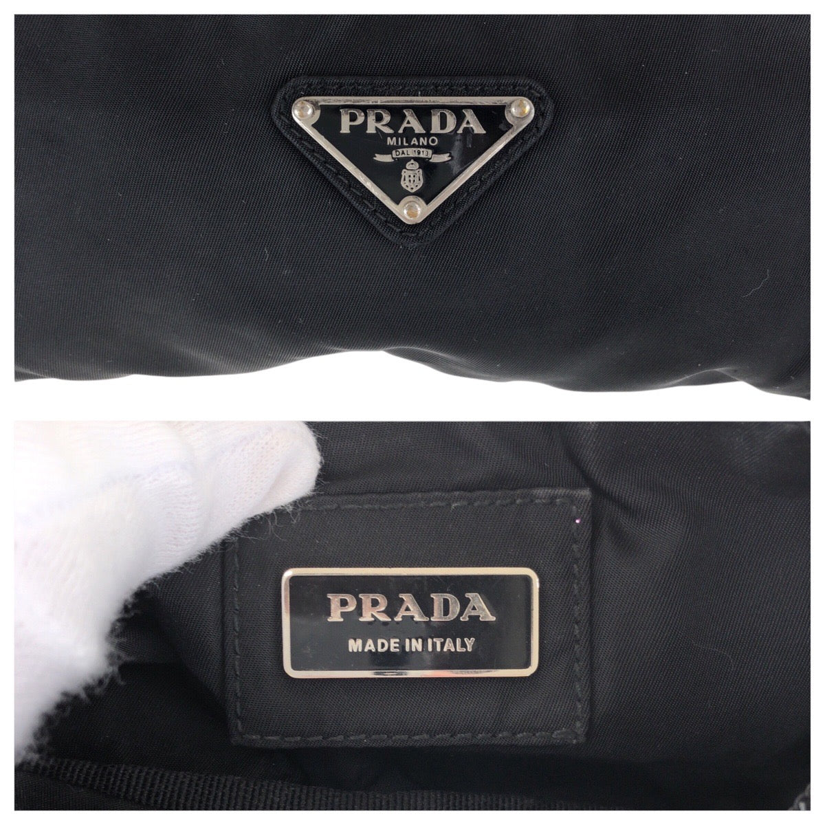 16384
PRADA プラダ テスート 三角ロゴプレート ブラック 黒 シルバー金具 ナイロン ウエストバッグ ボディバッグ  レディース