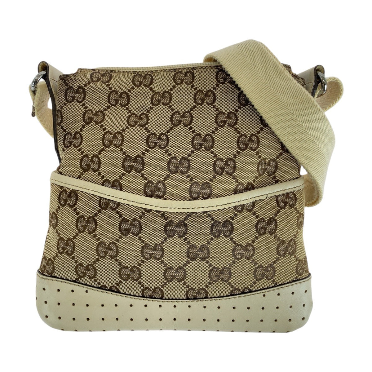 16386
GUCCI グッチ ブラウン アイボリー シルバー金具 GGキャンバス / レザー 147671 ショルダーバッグ ポシェット  レディース AB22