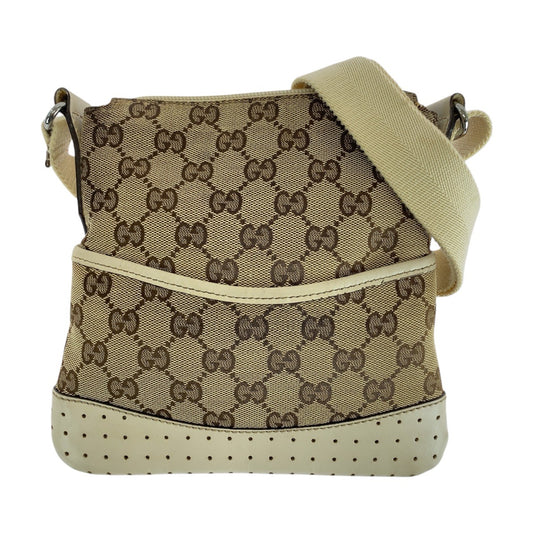 16386
GUCCI グッチ ブラウン アイボリー シルバー金具 GGキャンバス / レザー 147671 ショルダーバッグ ポシェット  レディース AB22