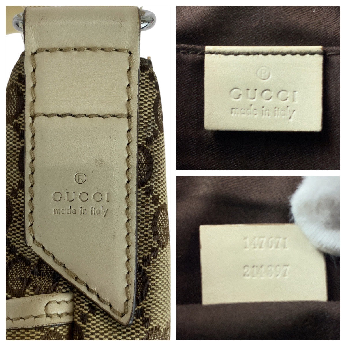 16386
GUCCI グッチ ブラウン アイボリー シルバー金具 GGキャンバス / レザー 147671 ショルダーバッグ ポシェット  レディース AB22