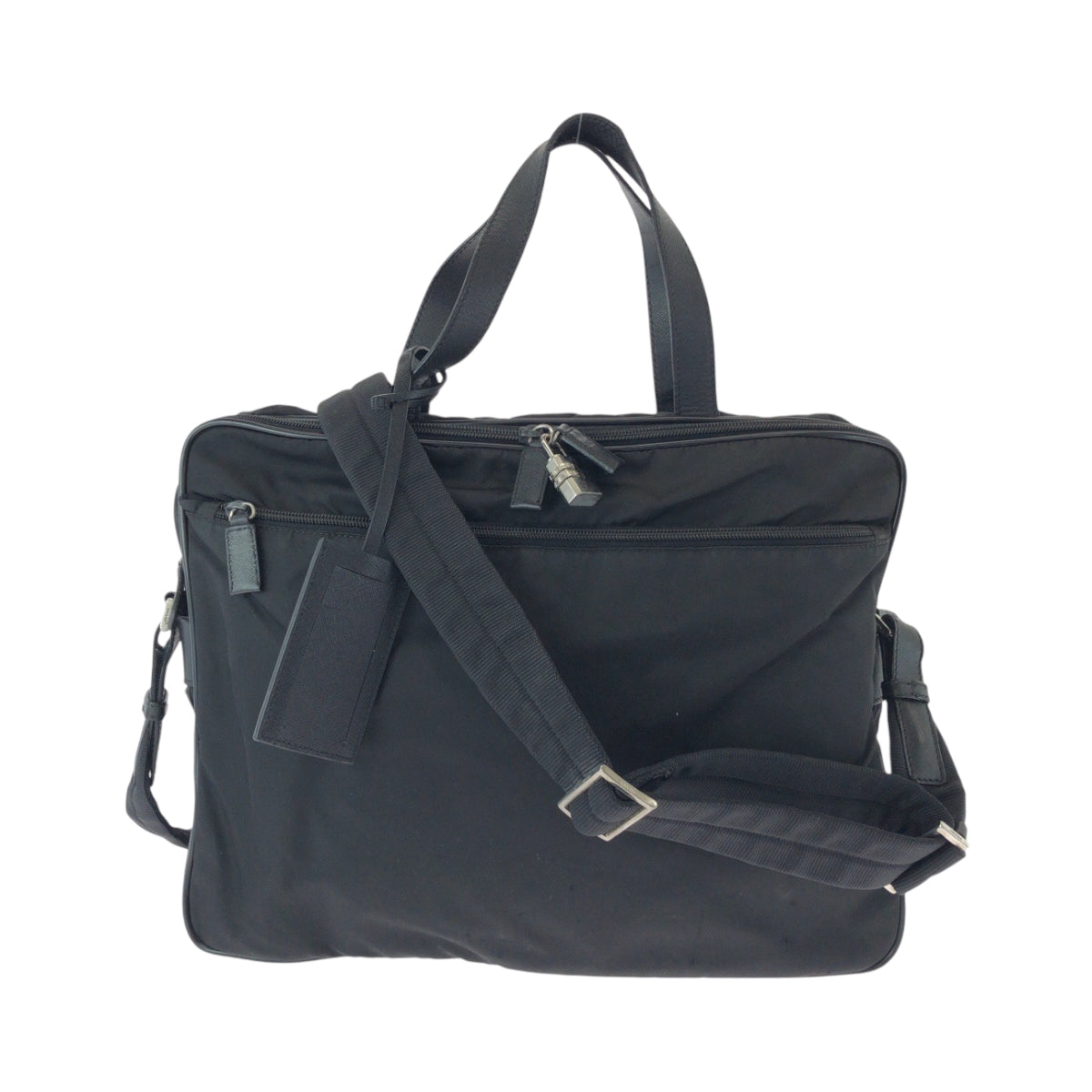 16387
PRADA Tessuto Triangle Logo Plate Black Silver Hardware Nylon V407S Shoulder Bag Business Bag 2-way Men's AB38