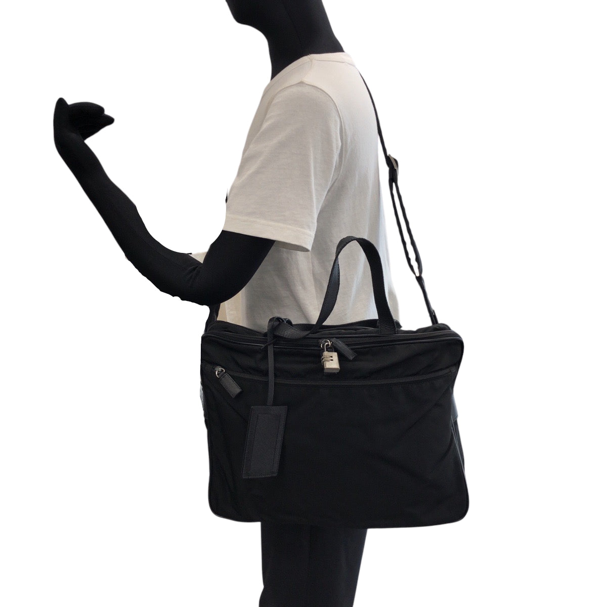 16387
PRADA Tessuto Triangle Logo Plate Black Silver Hardware Nylon V407S Shoulder Bag Business Bag 2-way Men's AB38