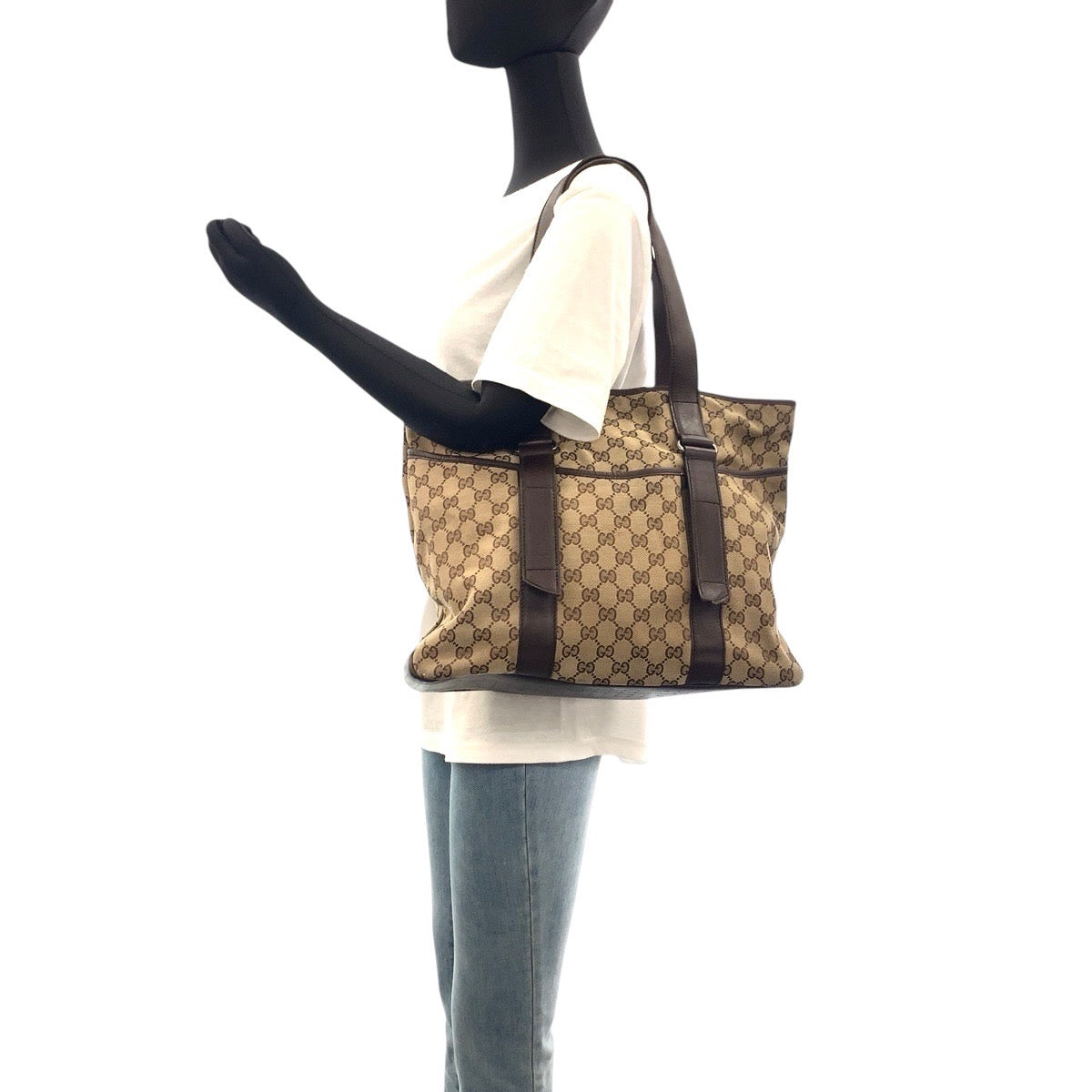 16389
GUCCI Beige Brown GG Canvas / Leather 145971 Tote Bag Shoulder Bag Ladies AB26