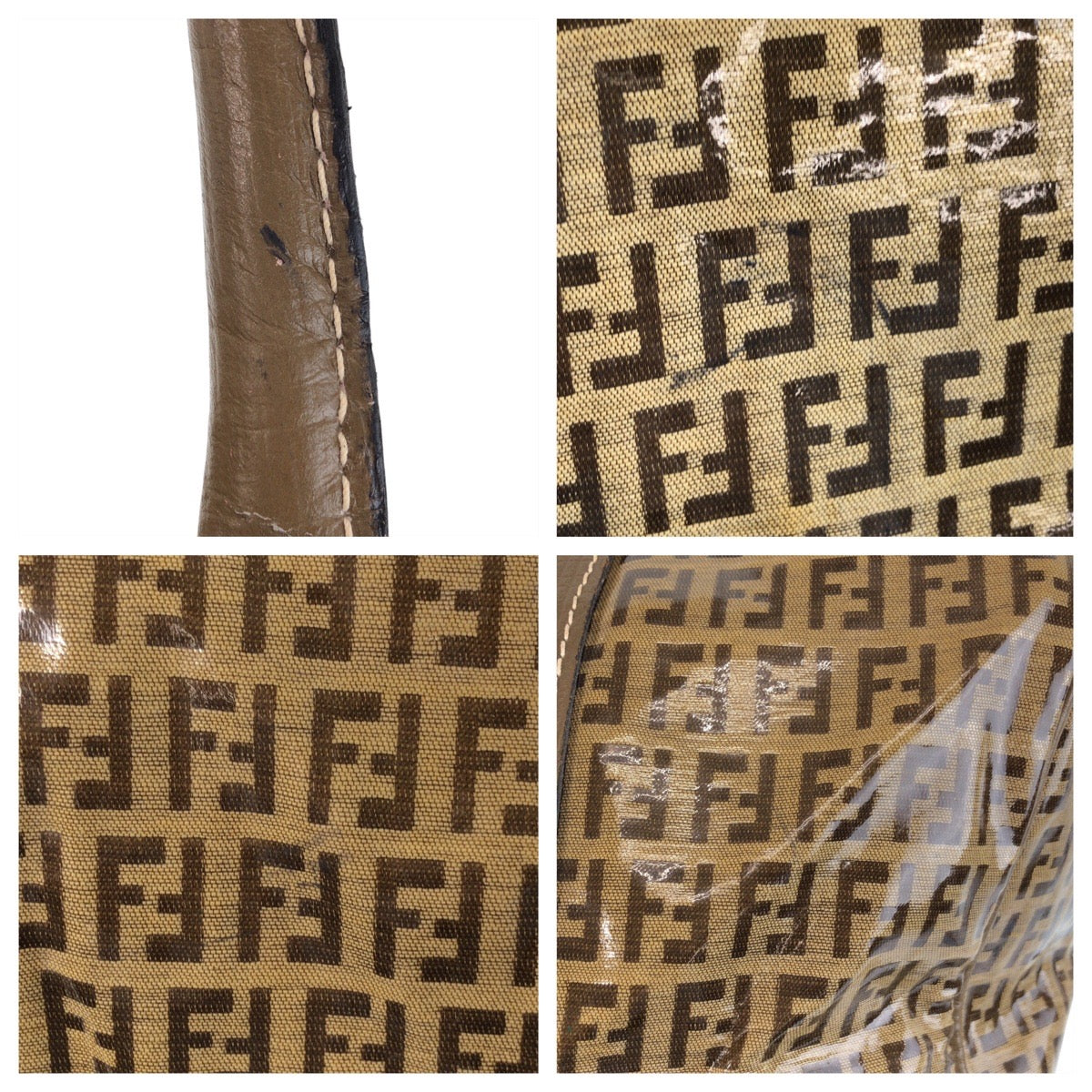 16391
FENDI フェンディ ヴィンテージ ズッカ ベージュ ブラウン  PVC / レザー ハンドバッグ ボストンバッグ  レディース