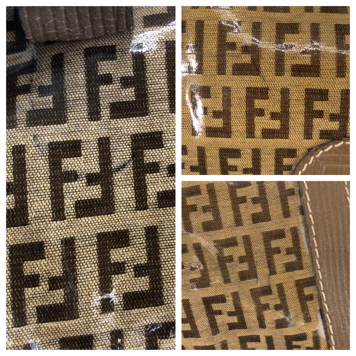 16391
FENDI フェンディ ヴィンテージ ズッカ ベージュ ブラウン  PVC / レザー ハンドバッグ ボストンバッグ  レディース