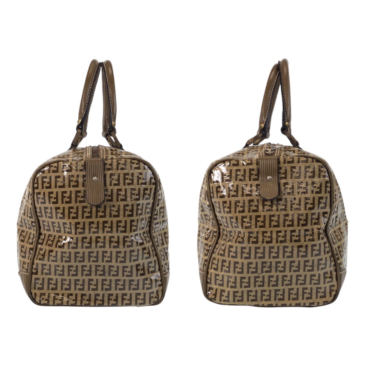 16391
FENDI フェンディ ヴィンテージ ズッカ ベージュ ブラウン  PVC / レザー ハンドバッグ ボストンバッグ  レディース