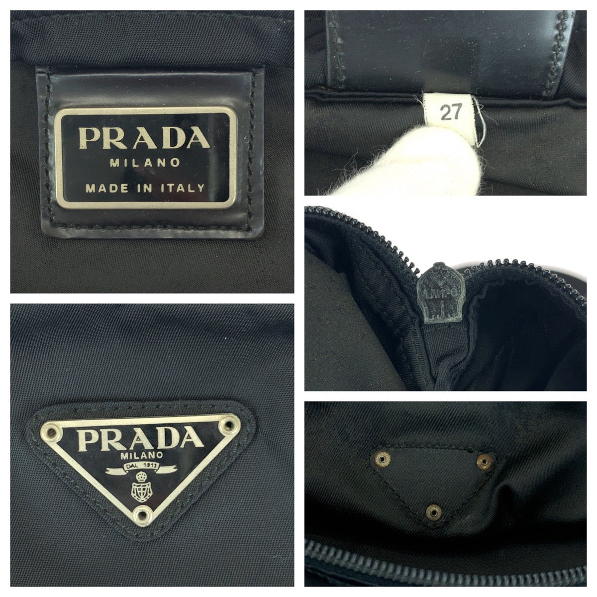 16394
PRADA プラダ テスート 三角ロゴプレート ブラック 黒 シルバー金具 ナイロン ショルダーバッグ ポシェット  メンズ