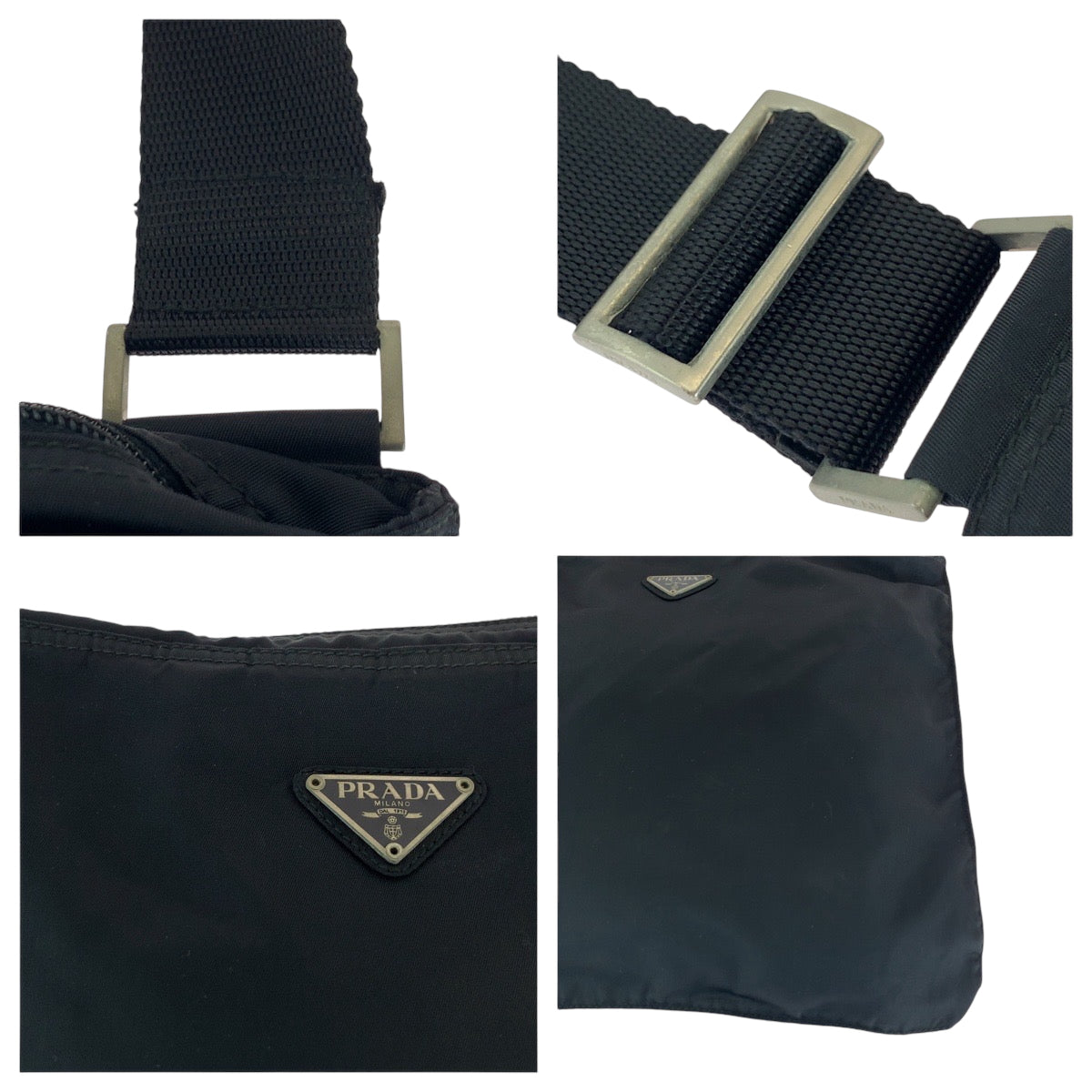 16394
PRADA プラダ テスート 三角ロゴプレート ブラック 黒 シルバー金具 ナイロン ショルダーバッグ ポシェット  メンズ ABP33