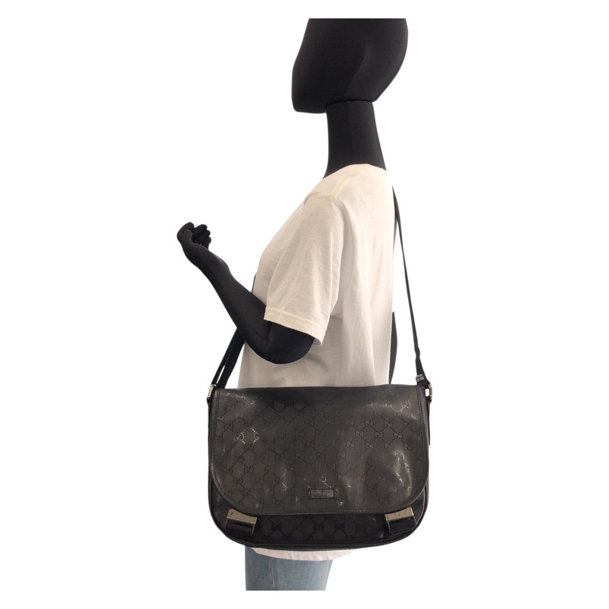 16395
GUCCI グッチ GGインプリメ ブラック 黒 PVC ショルダーバッグ メッセンジャーバッグ レディース A50