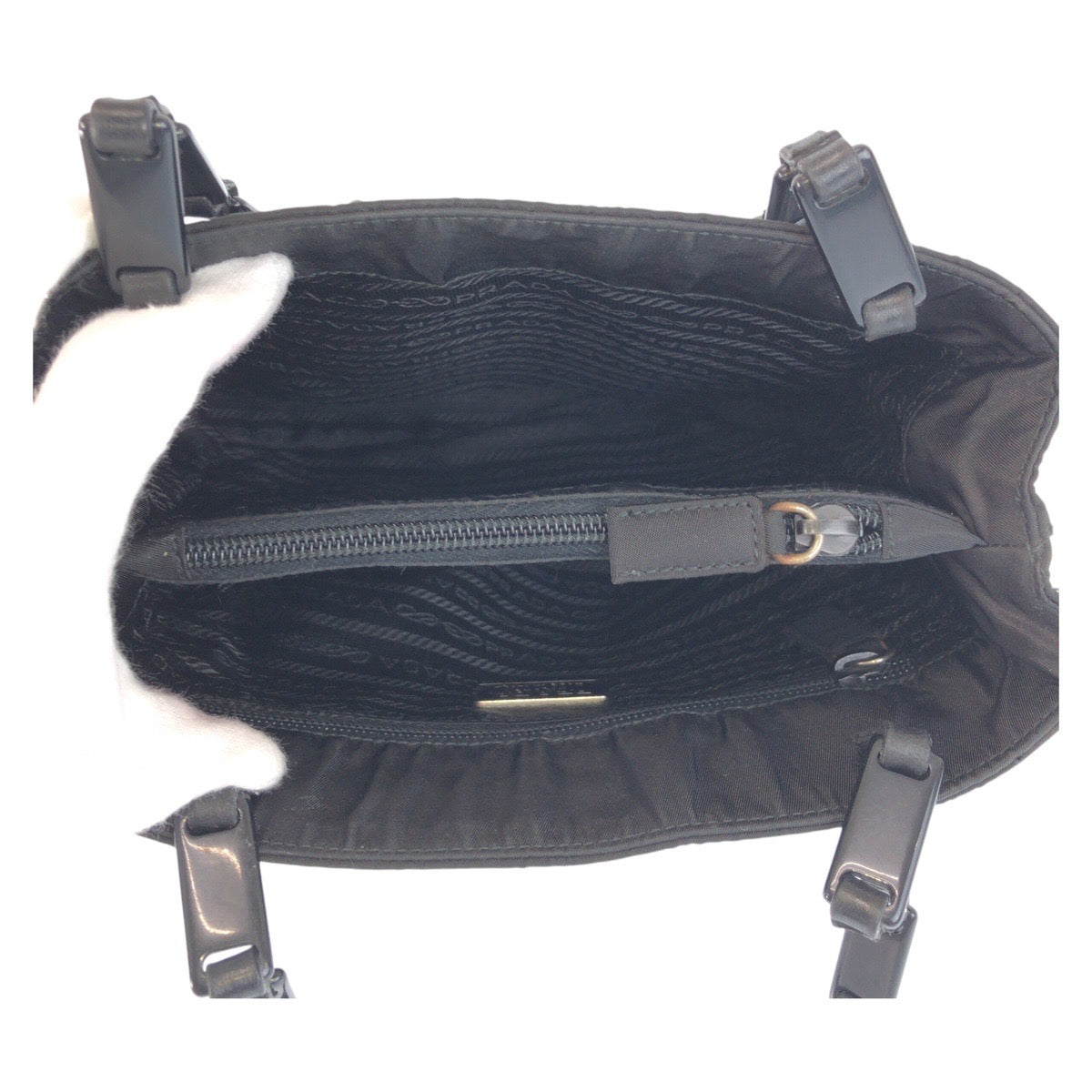 16398
PRADA プラダ テスート 三角ロゴプレート ブラック 黒 シルバー金具 ナイロン / プラスチック トートバッグ ショルダーバッグ  レディース ABP30
