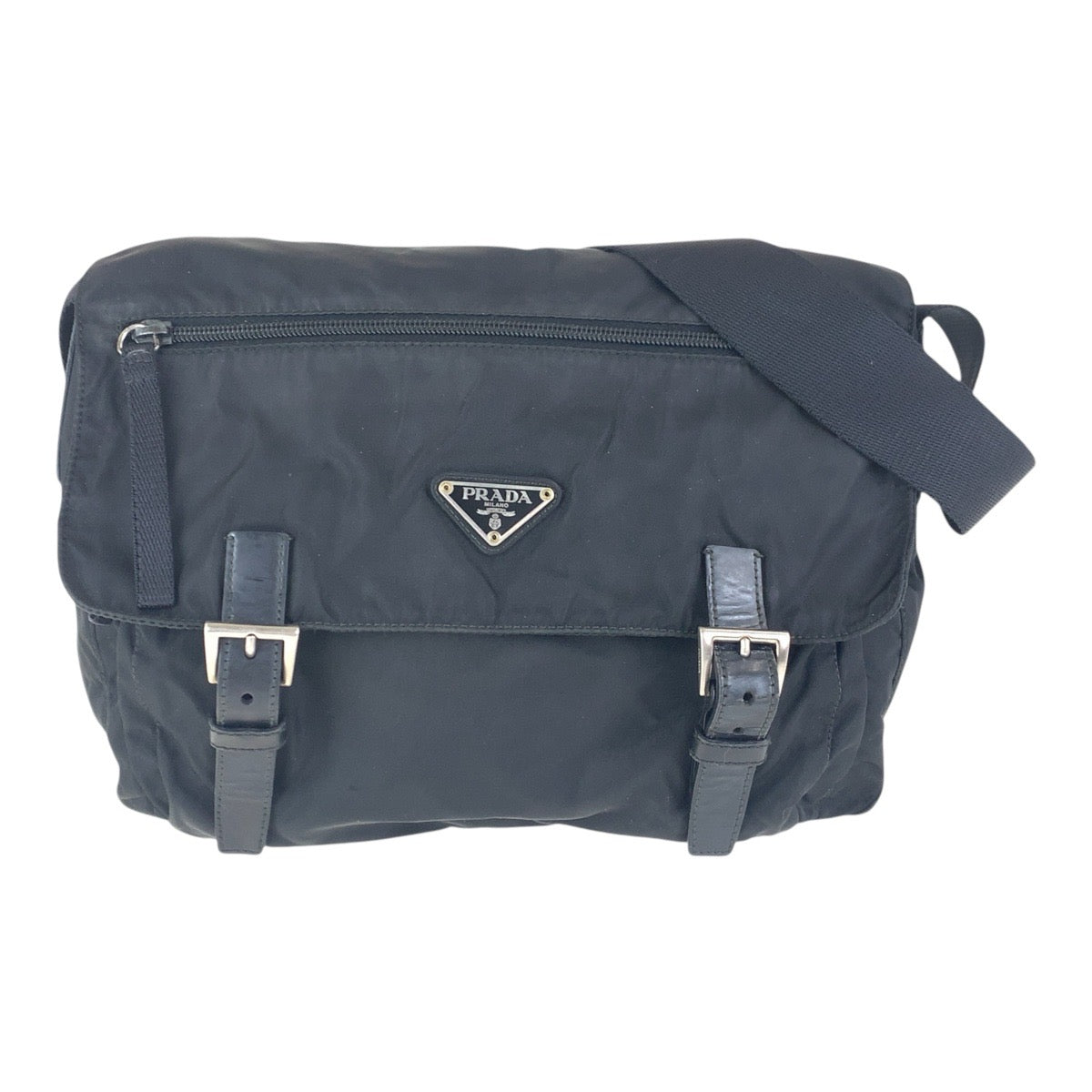 16399
PRADA Tessuto Triangle Logo Plate Black Silver Hardware Nylon 31 Diagonal Shoulder Bag Unisex Women's AB39