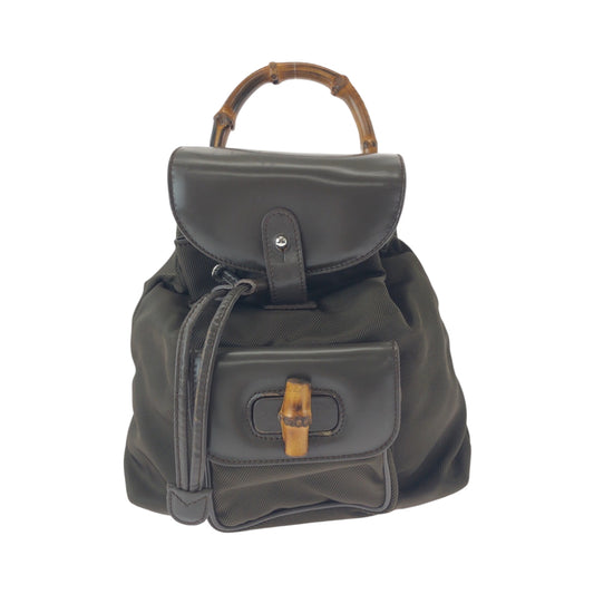 16400
GUCCI グッチ ヴィンテージ バンブー オールドグッチ カーキ ブラウン シルバー金具 ナイロン 003 2058 リュックサック バックパック  レディース ABP26