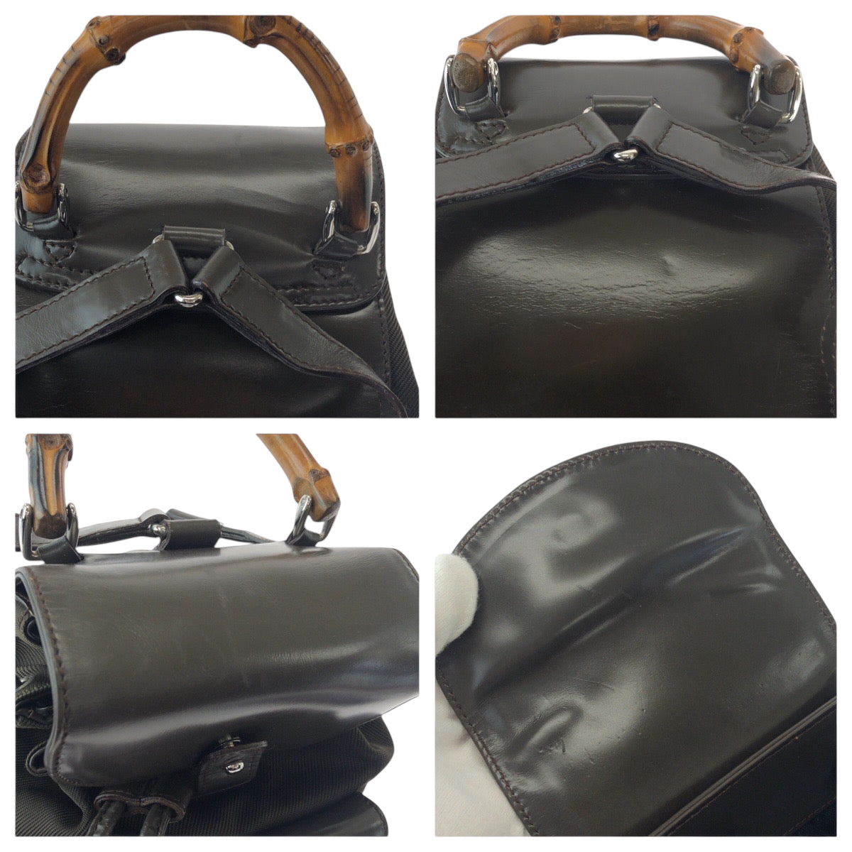 16400
GUCCI Vintage Bamboo Old Gucci Khaki Brown Silver Hardware Nylon 003 2058 Backpack Women's ABP26