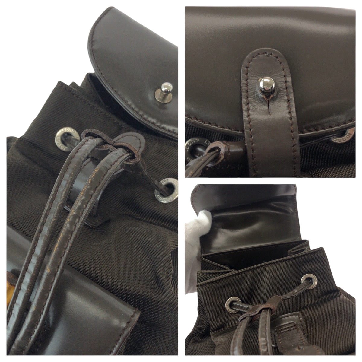 16400
GUCCI Vintage Bamboo Old Gucci Khaki Brown Silver Hardware Nylon 003 2058 Backpack Women's ABP26