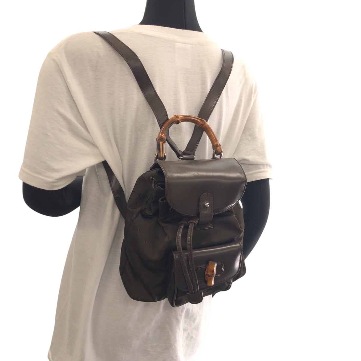 16400
GUCCI Vintage Bamboo Old Gucci Khaki Brown Silver Hardware Nylon 003 2058 Backpack Women's ABP26