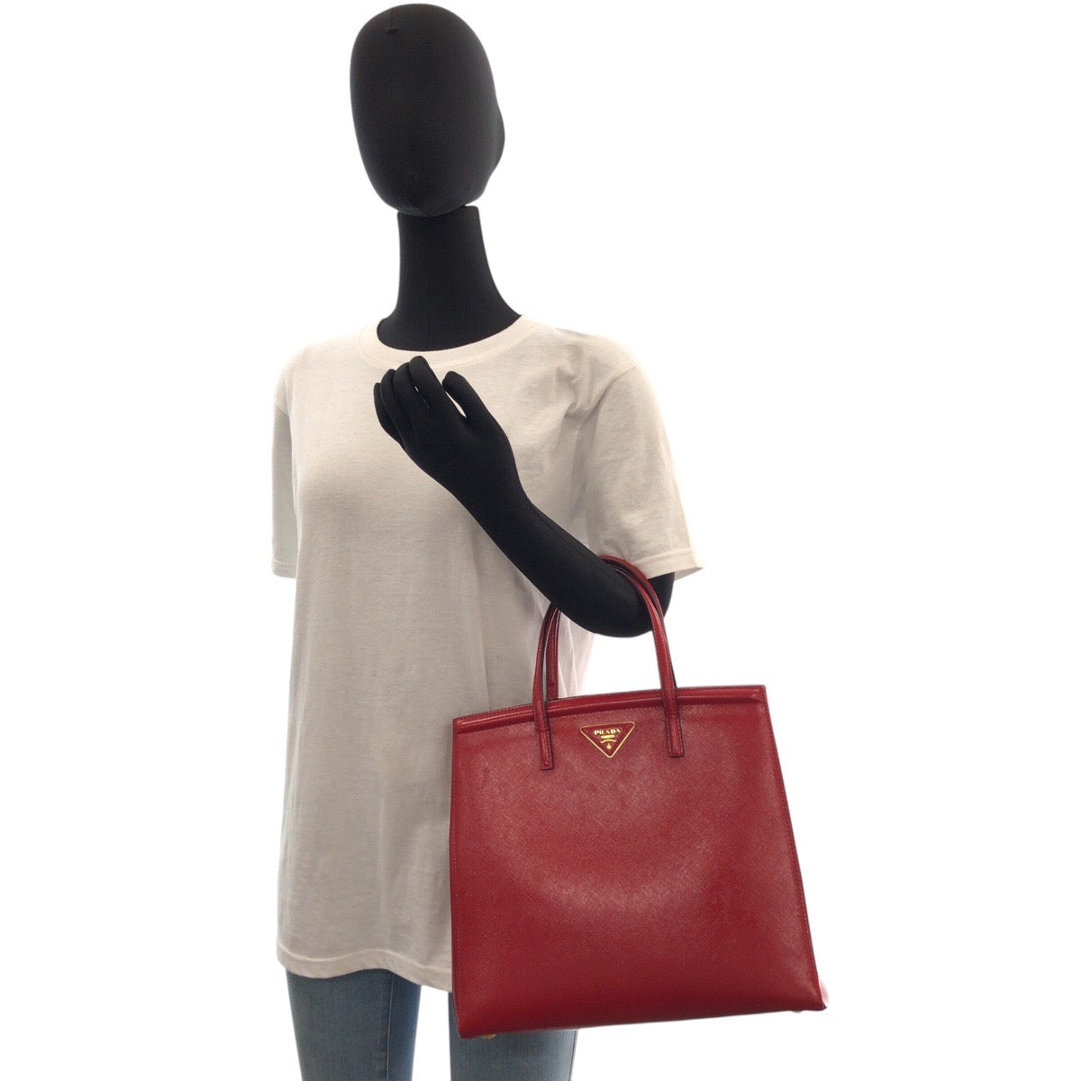 16401
PRADA プラダ サフィアーノ レッド ゴールド金具 レザー トートバッグ ショルダーバッグ 2way  レディース ABP58