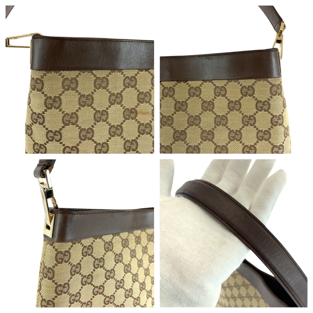 16402
GUCCI グッチ ブラウン ベージュ ゴールド金具 GGキャンバス 001 4231 ワンショルダーバッグ 肩掛け  レディース