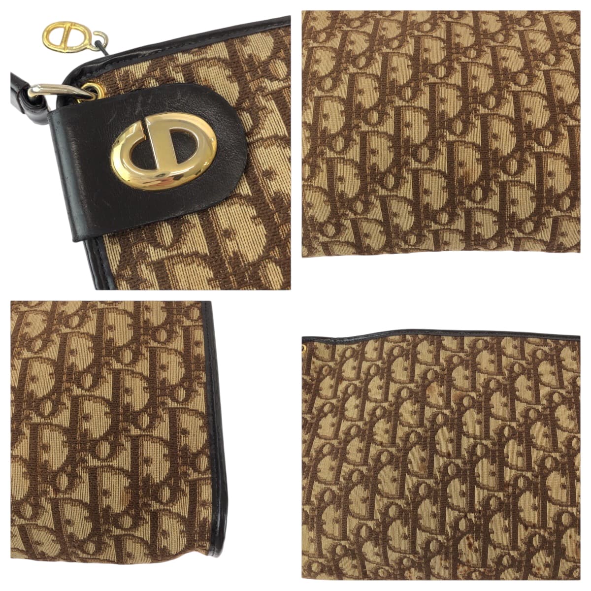 16406
Dior Vintage Trotter Pattern CD Logo Beige Brown Gold Hardware Canvas Shoulder Bag for Women ABP40