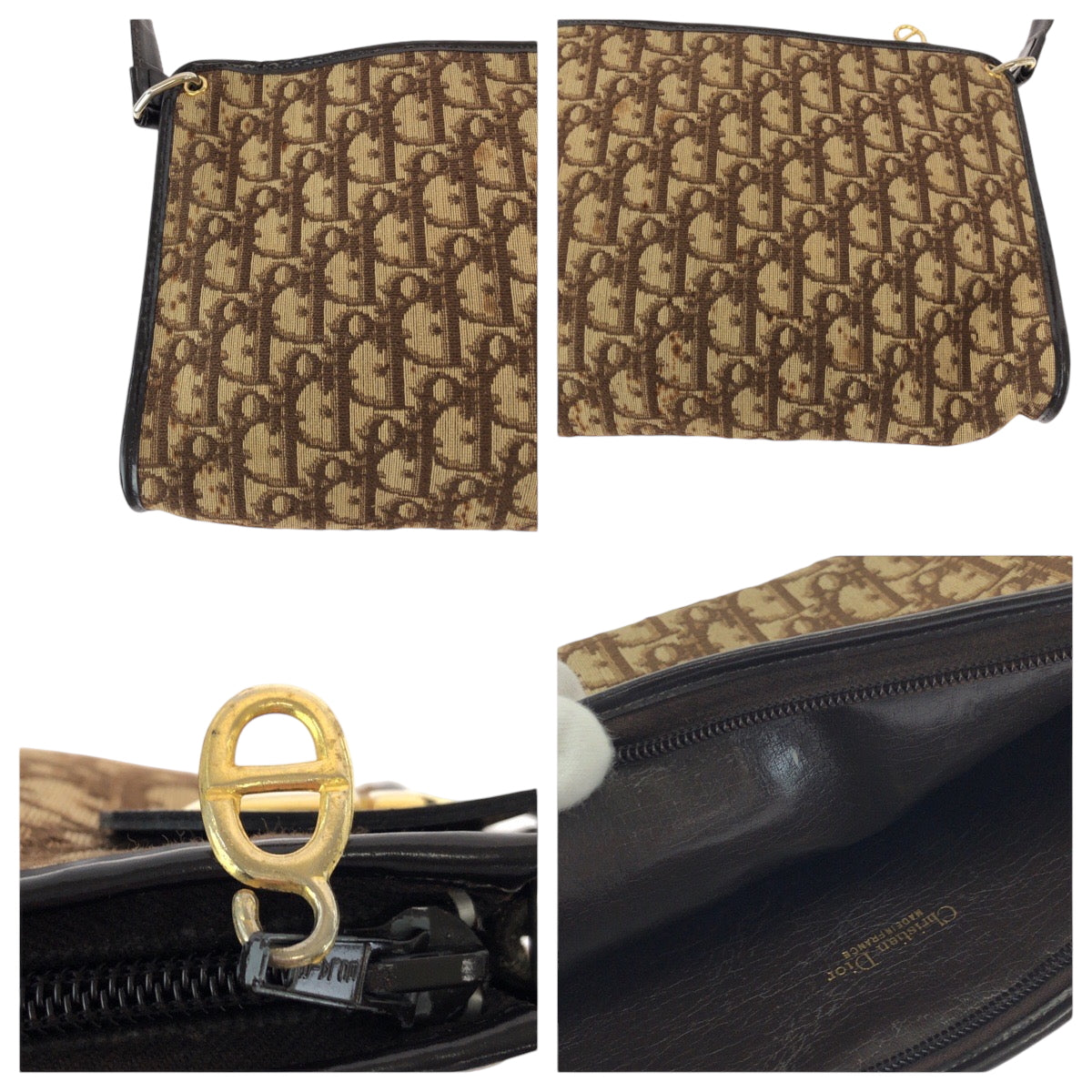 16406
Dior Vintage Trotter Pattern CD Logo Beige Brown Gold Hardware Canvas Shoulder Bag for Women ABP40