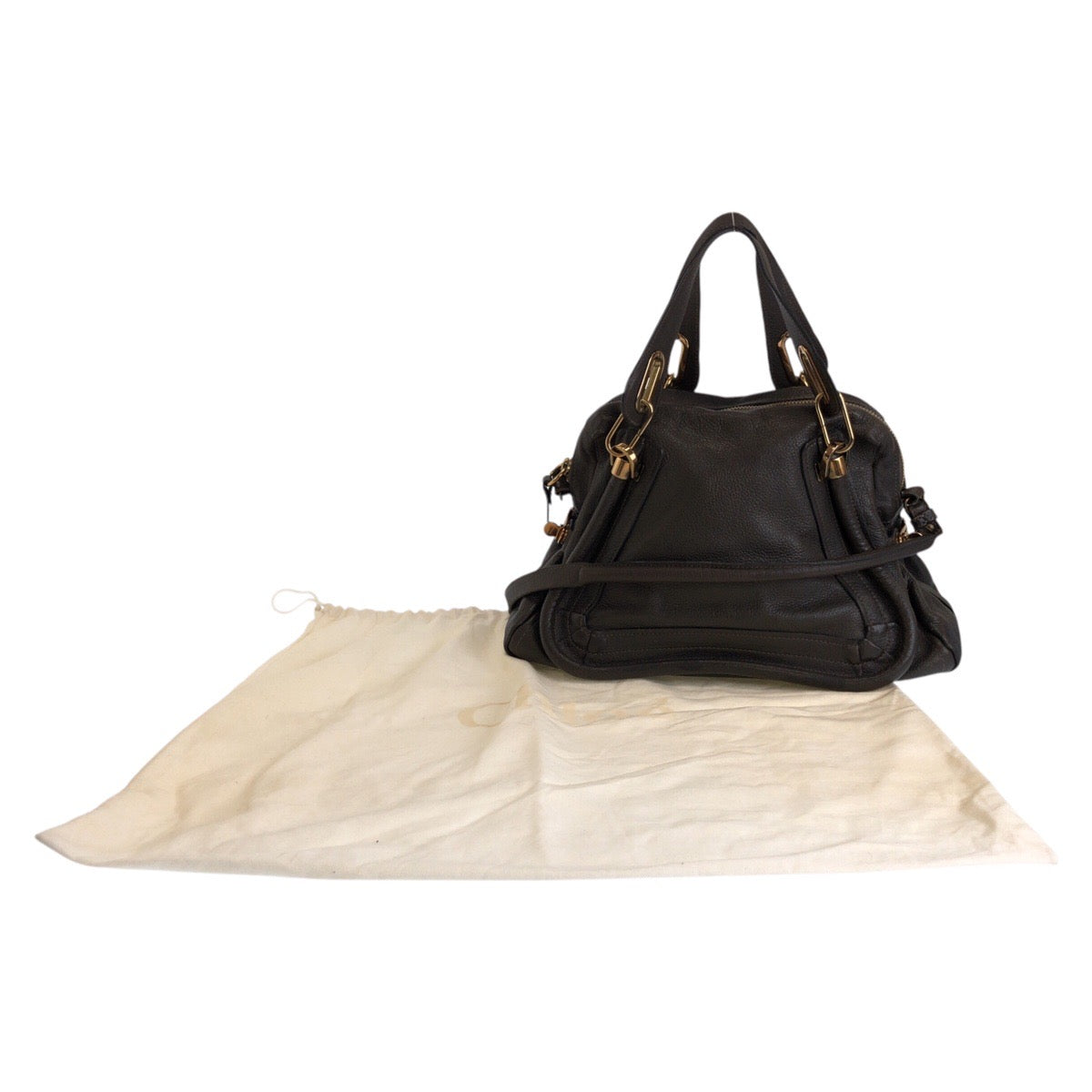 16407
Chloe Paraty Brown Gold Hardware Leather Handbag Shoulder Bag 2way Women's AB40
