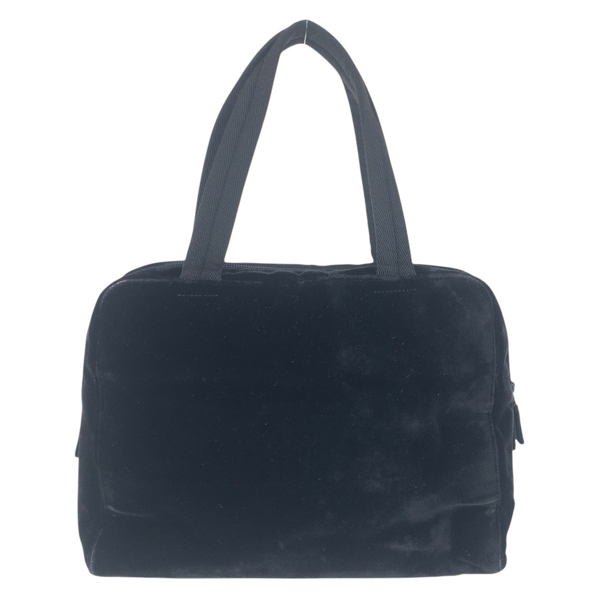 16410
PRADA Triangle Logo Plate Black Silver Hardware Velour Handbag Shoulder Bag Ladies ABP24