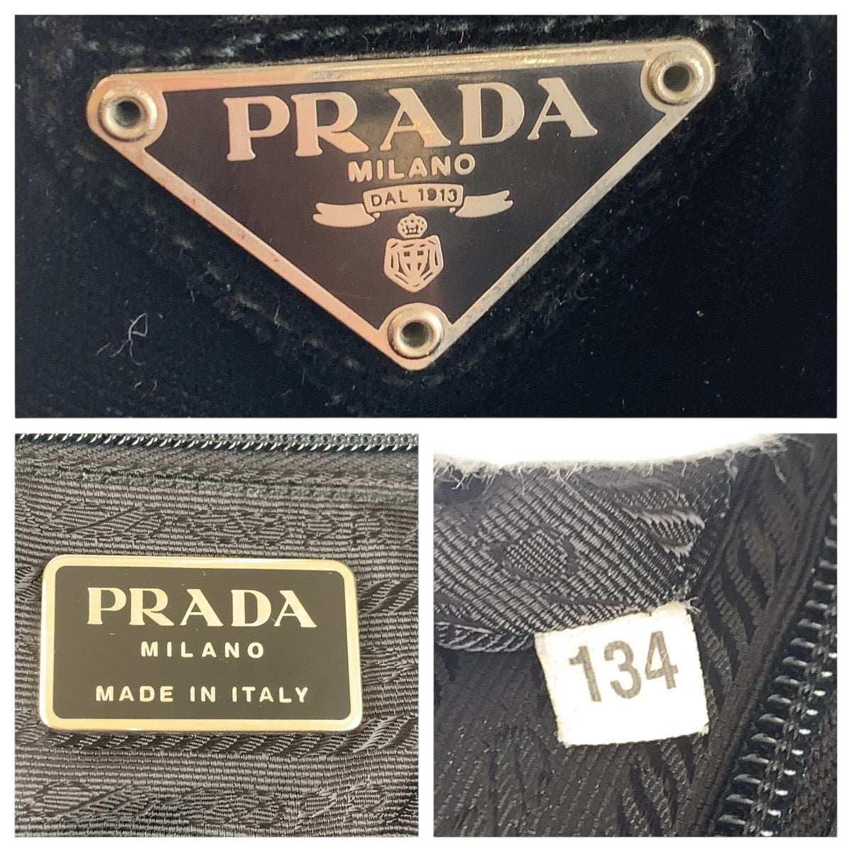 16410
PRADA Triangle Logo Plate Black Silver Hardware Velour Handbag Shoulder Bag Ladies ABP24