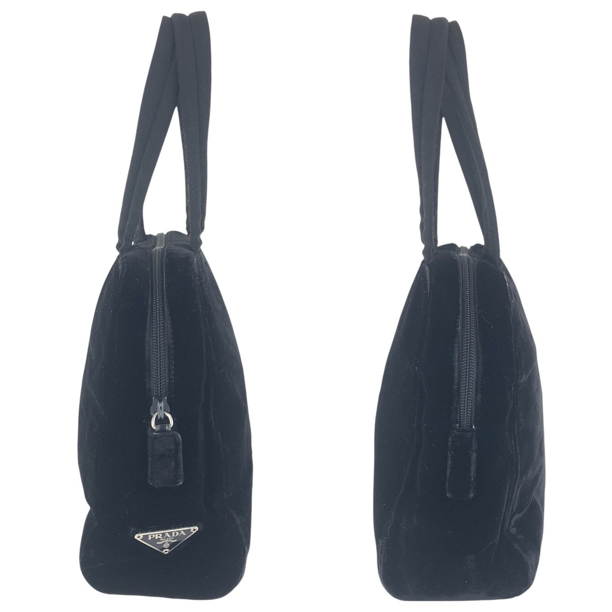 16410
PRADA Triangle Logo Plate Black Silver Hardware Velour Handbag Shoulder Bag Ladies ABP24