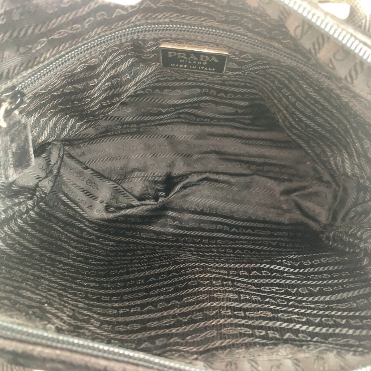 16410
PRADA Triangle Logo Plate Black Silver Hardware Velour Handbag Shoulder Bag Ladies ABP24