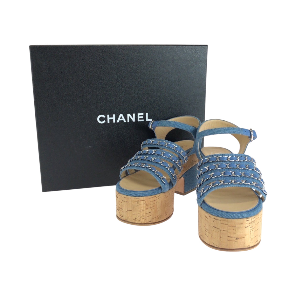 16416
CHANEL シャネル コルク バックココマーク サイズ35C デニムブルー ブラウン シルバー金具 デニム / コルク 厚底サンダル  レディース
