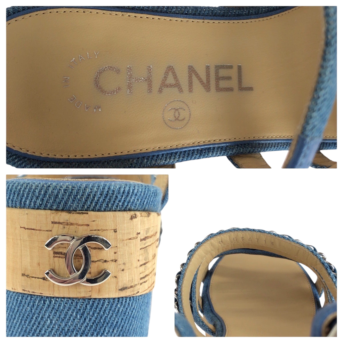 16416
CHANEL シャネル コルク バックココマーク サイズ35C デニムブルー ブラウン シルバー金具 デニム / コルク 厚底サンダル  レディース