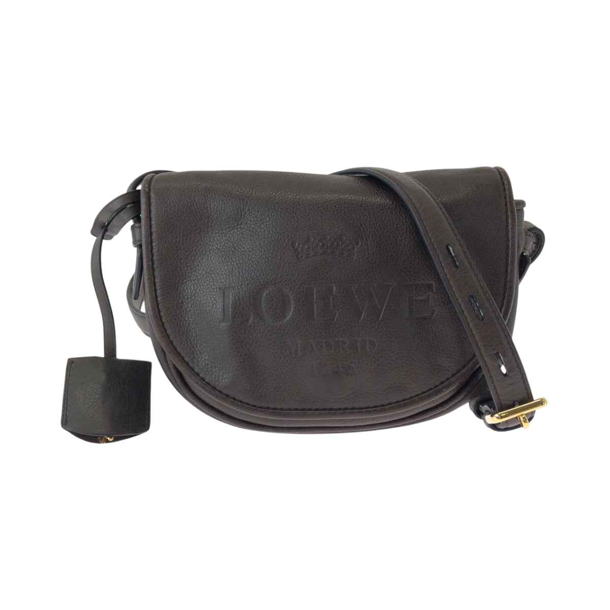 16418
LOEWE ロエベ ヘリテージ ロゴ ダークブラウン ゴールド金具 レザー ショルダーバッグ ポシェット  レディース ABP40