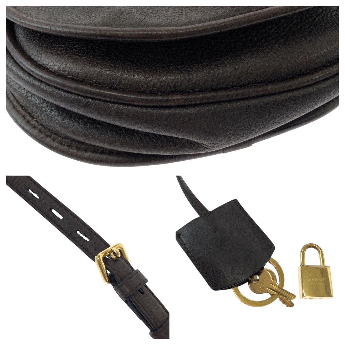 16418
LOEWE ロエベ ヘリテージ ロゴ ダークブラウン ゴールド金具 レザー ショルダーバッグ ポシェット  レディース ABP40