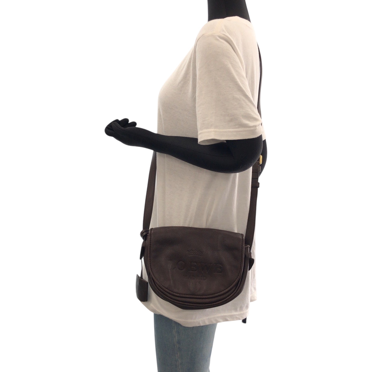 16418
LOEWE ロエベ ヘリテージ ロゴ ダークブラウン ゴールド金具 レザー ショルダーバッグ ポシェット  レディース ABP40