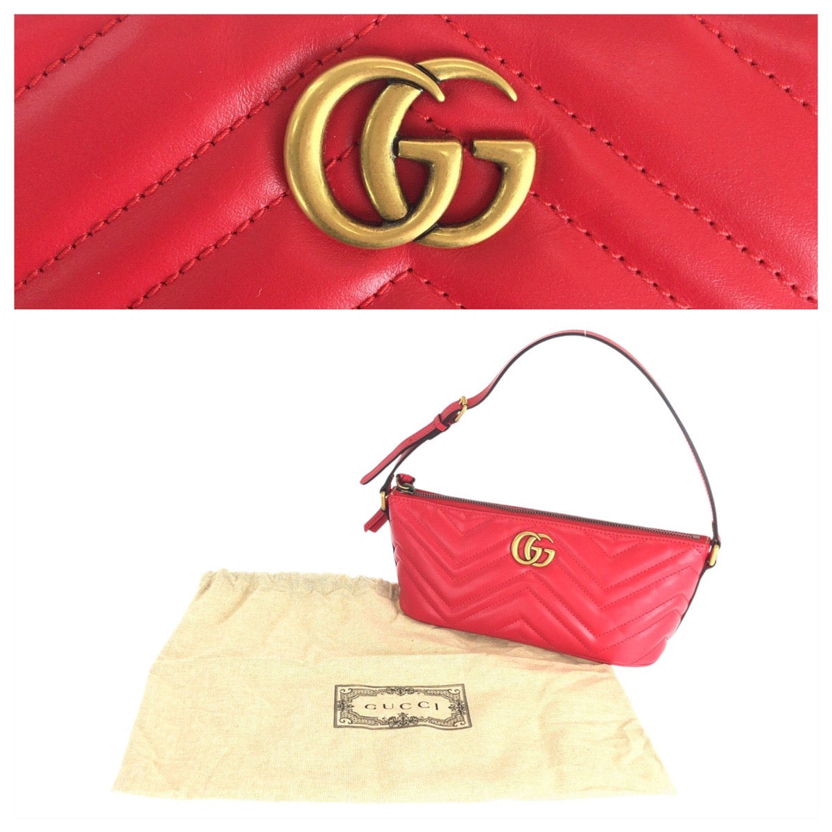 16420
GUCCI グッチ GGマーモント レッド ゴールド金具 レザー 739166 ハンドバッグ アクセサリーポーチ レディース N76