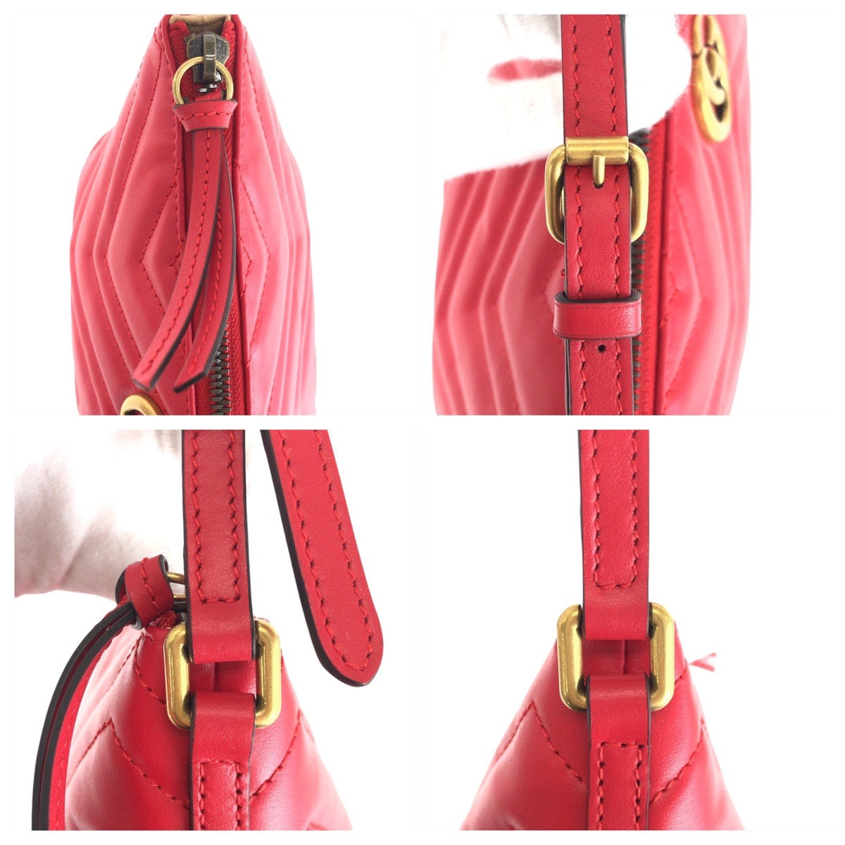 16420
GUCCI グッチ GGマーモント レッド ゴールド金具 レザー 739166 ハンドバッグ アクセサリーポーチ レディース N76