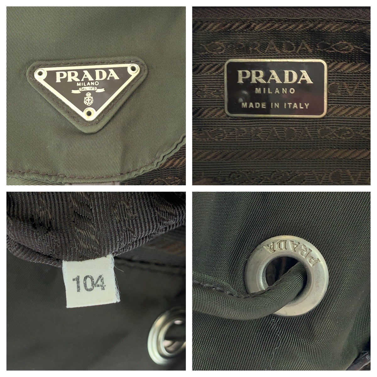 16421
PRADA プラダ テスート 三角ロゴプレート カーキ ブラウン シルバー金具 ナイロン リュックサック バックパック  レディース