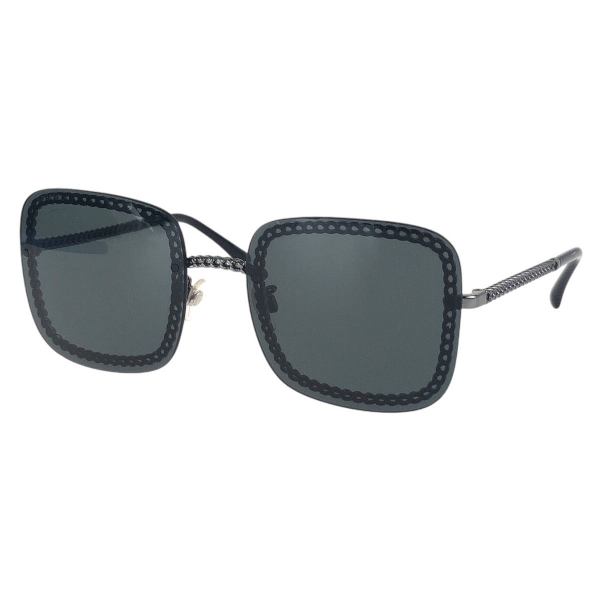 16423
CHANEL シャネル ココマーク チェーン付き ブラック 黒 ガンメタ金具 プラスチック / メタル 4244 C 108/S4 57◻︎18 140 3N サングラス 男女兼用 スクエア  レディース