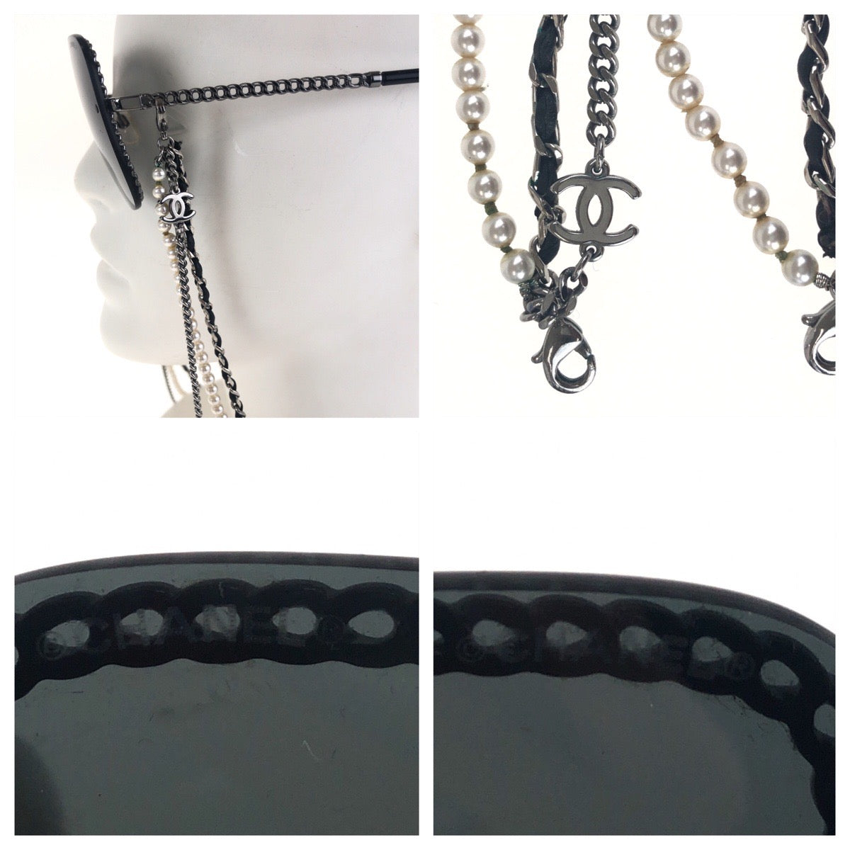 16423
CHANEL シャネル ココマーク チェーン付き ブラック 黒 ガンメタ金具 プラスチック / メタル 4244 C 108/S4 57◻︎18 140 3N サングラス 男女兼用 スクエア  レディース