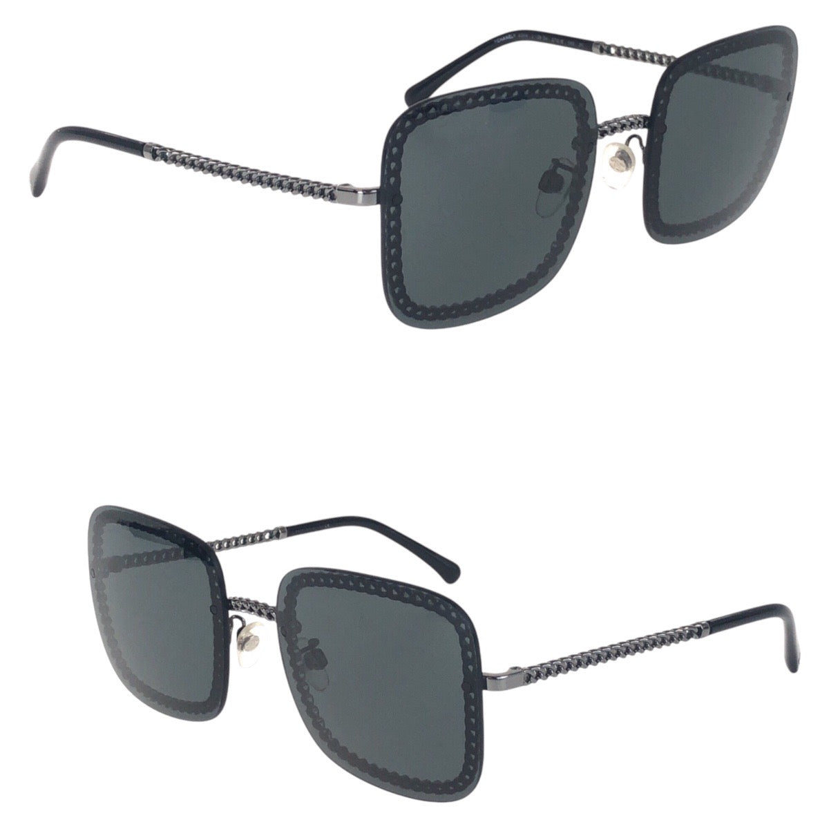 16423
CHANEL シャネル ココマーク チェーン付き ブラック 黒 ガンメタ金具 プラスチック / メタル 4244 C 108/S4 57◻︎18 140 3N サングラス 男女兼用 スクエア  レディース