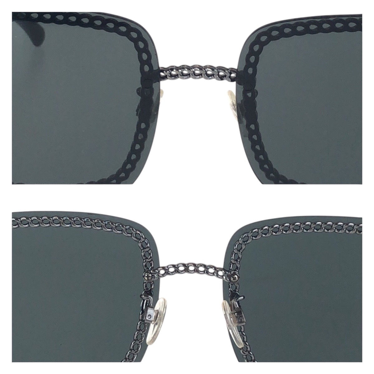 16423
CHANEL シャネル ココマーク チェーン付き ブラック 黒 ガンメタ金具 プラスチック / メタル 4244 C 108/S4 57◻︎18 140 3N サングラス 男女兼用 スクエア  レディース