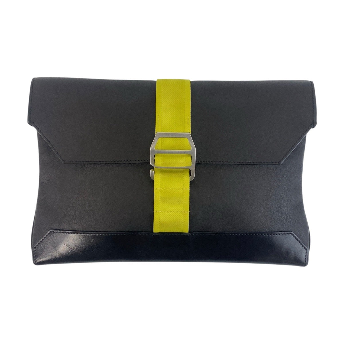 16426
HERMES エルメス シティスライド ブラック イエロー シルバー金具 レザー クラッチバッグ セカンドバッグ X刻印  メンズ