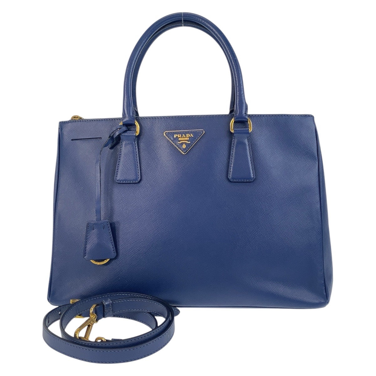 16427
PRADA プラダ サフィアーノ ガレリア ブルー ゴールド金具 レザー トートバッグ ハンドバッグ ショルダーバッグ 2way  レディース ABP70