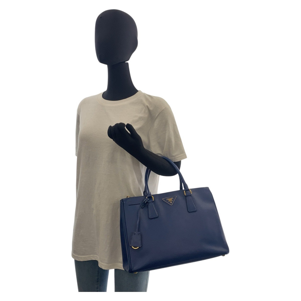 16427
PRADA プラダ サフィアーノ ガレリア ブルー ゴールド金具 レザー トートバッグ ハンドバッグ ショルダーバッグ 2way  レディース ABP70