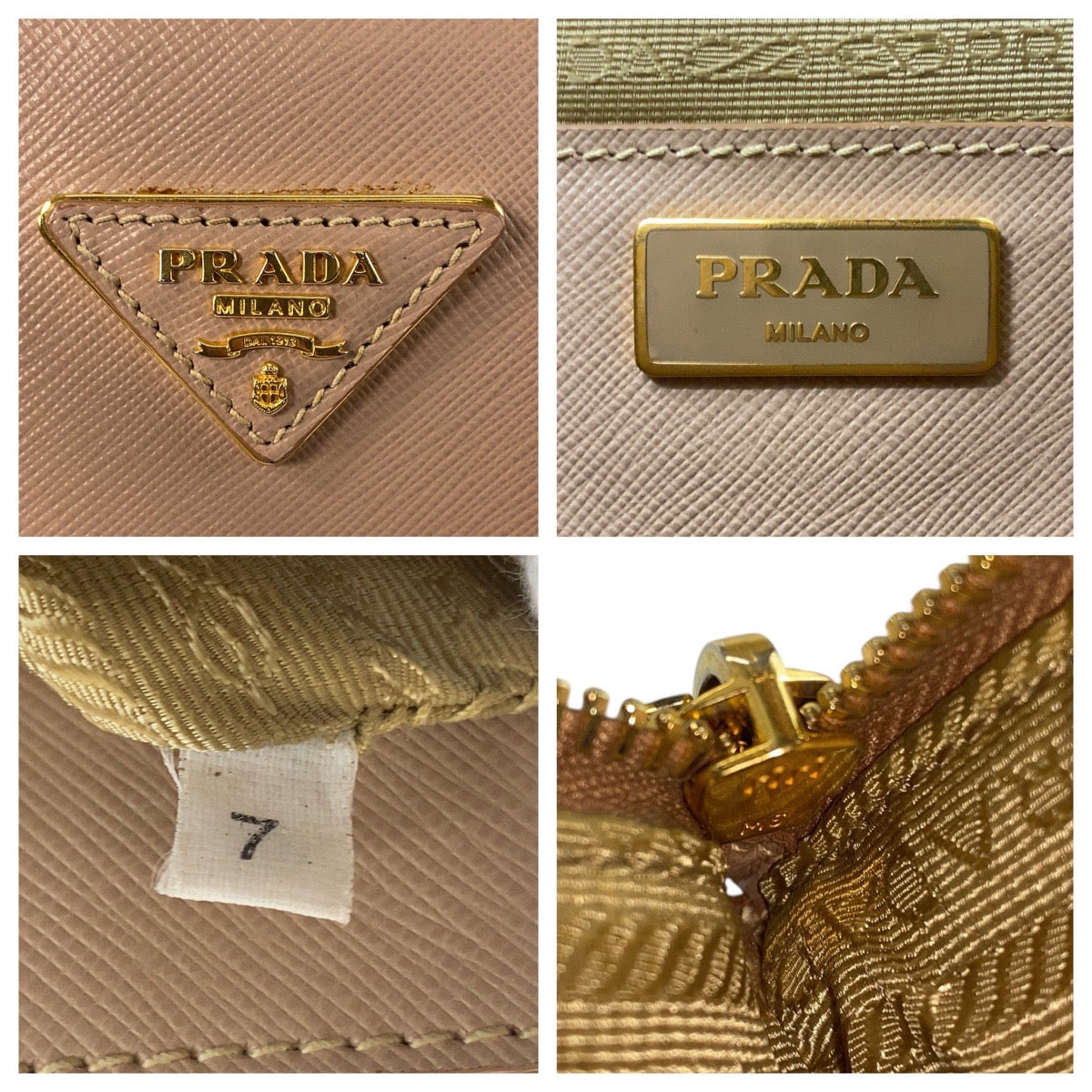 16428
PRADA プラダ サフィアーノ 三角ロゴプレート ベージュ ゴールド金具 レザー トートバッグ ハンドバッグ ショルダーバッグ 2way  レディース ABP69