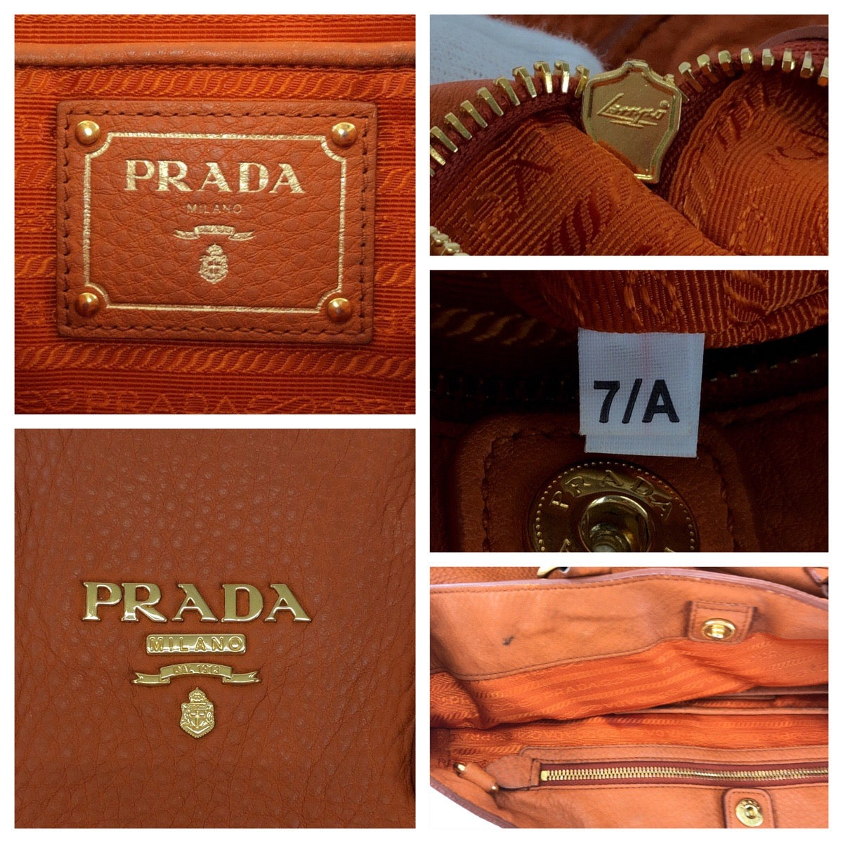 16429
PRADA プラダ ヴィッテロダイノ ロゴ オレンジ ゴールド金具 レザー BN1713 ショルダーバッグ トートバッグ 2way  レディース